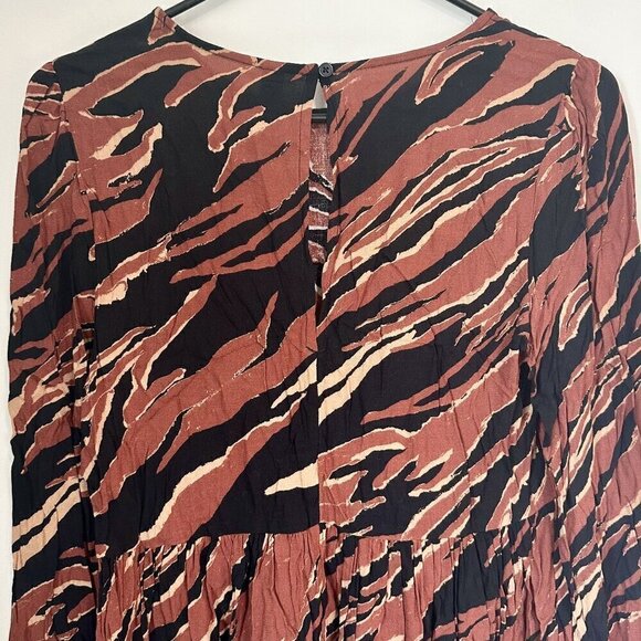 NWT BP by Nordstrom Brown and Black Tiger Stripe Long Sleeve Mini Dress - S - Picture 7 of 10